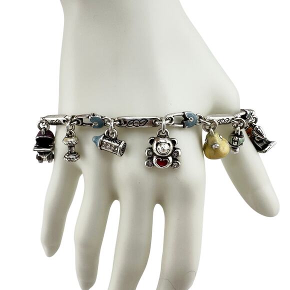 Brighton Retired Silver Plated Baby Mother Enamel Charm 6.75"-8" Bracelet - Picture 1 of 9